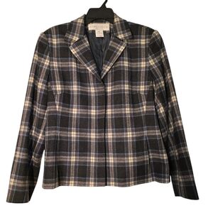 Doncaster Wool Black Gray Blue Blazer Timeless Preppy Plaid Design EUC Size 16P